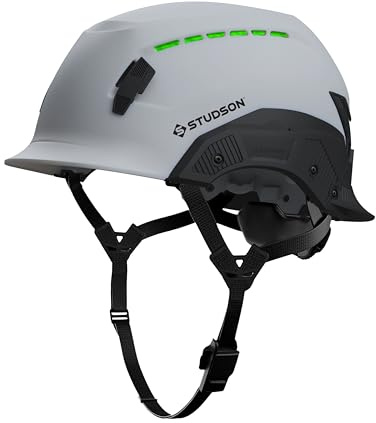 Studson SHK 1 Belüfteter Sicherheitshelm, Ultraleicht, Brainshield, modulare Krempe, Fidlock-Schnalle, 4-Punkt-Gurt, atmungsaktiv, regendicht, 20 kV Schutz, Grau, Größe M/L, 53-59 cm