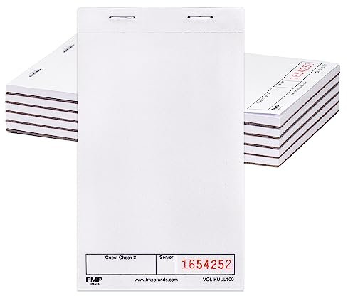 FMP Brands 5 stycken numrerade anteckningsblock, 50 pappersark – 8,9 x 15,2 cm – skrapblock för servitör, servitris, inköpslista, liten restaurangcheckbok, vit