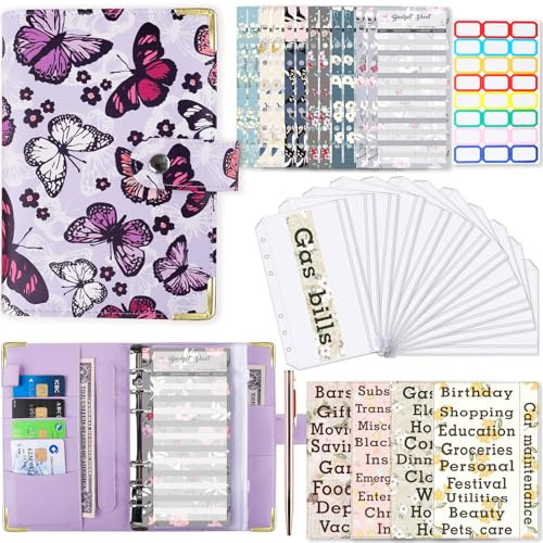 Budget Planner Budget Binder A6 Sparbuch mit Folien Cash Stuffing Budgetplaner Geldplaner Geldumschläge Budget Planer Umschlagmethode Geld Sparen Organizer Zubehör Deutsch für Cashstufing (Veilchen)