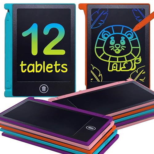 Party Favor Mini LCD Writing Tablet for Kids, 12 Pack – 4.5 Inch Mini Drawing Board. Fun and Educational for Kids that Sketch and Doodle. Perfect Goodie Bag and Gift Bag Filler, School Prize Or Gift