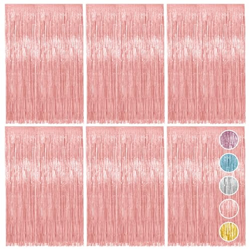 Vaktop 6 Stück Lametta Vorhang Rosegold, Glitzervorhang Lametta, 1m x 2m | Glitzer Party Vorhang, Folien Fransen Hintergrund fur Party Deko Geburtstagsdeko Hochzeit Festivals Bühnendekor