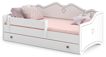 Kinderbett KOBI Emma | Weißes Bett für ein Kinderzimmer | 140 x 70 cm | Kinderbett mit Schublade | ins Mädchenzimmer |