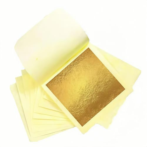 dshyuauoci 100 Feuilles de Feuilles d'or Donnez une paire de pincettes, 24K Feuille d or Patisserie 8,5x8CM Décorations de Gâteaux Décoration Utilisation en Cuisine