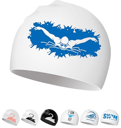 Bonnet de Bain - Bonnet Piscine en Silicone pour Femme Homme Adulte Adolescents aux Cheveux Longs/Courts (Papillon)