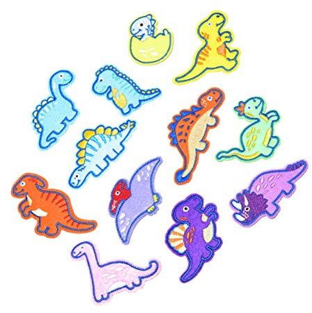 HOODANCOS 12pcs Dinosaur Embroidery Patches DIY Cloth Applique Set for Children's Clothing Fabric Accessories Adhesive Backing Suitable for Jackets and Backpacks