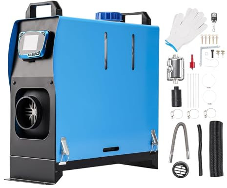 Dieselheizung, 5 kW, 12 V – 24 V, All-in-One-Diesel-Luftheizung, niedriger Kraftstoffverbrauch, mit Schalldämpfer, Fernbedienung und LCD-Bildschirm, schnelles Aufheizen, Abtauen und Entnebeln für Wo