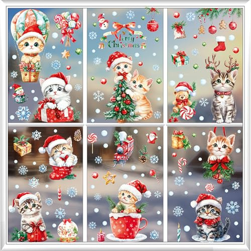 FOSDICK Lot de 9 feuilles d'autocollants statiques double face pour fenêtre de Noël, autocollants en verre pour décoration de Noël