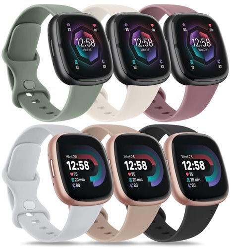 Tobfit 6 Stück Armband für Fitbit Sense 2 Armband Fitbit Versa 4 Armband Damen Herren,Silikon Sport Ersatzarmbänder für Fitbit Versa 3 Armband/Fitbit Sense Armband