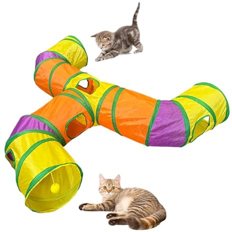 Vriusi Katzenröhre und Tunnel, faltbar, interaktiv, Crinkle Cat Rainbow, Katzentunnel, 3 Wege Katzenspielzeug, Tunnel mit Peek Hole, Bored Pet Tunnel für Katzen, Rabbit Tunnel für Katzen