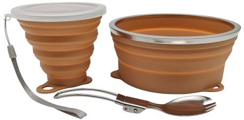 Cagelya Mess Kit for Camping Silicone Collapsible Bowl Collapsible Cup and Stainless Steel Spoon for Backpacking Outdoor Hiking Traveling and Picnic