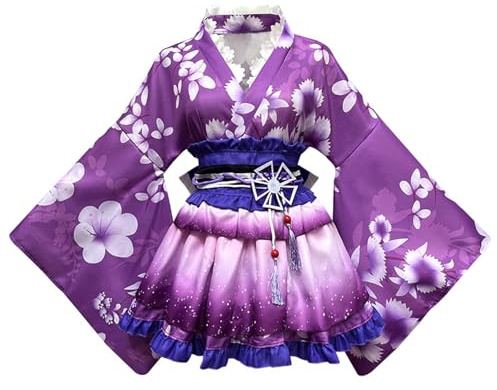 Yukata - Kimono traditionnel Kawaii - Peignoir court - Pyjama sexy - Robe japonaise Yukata - Vêtements japonais - Pour le réveil - Cosplay - Costume de rôle, lilas, taille unique