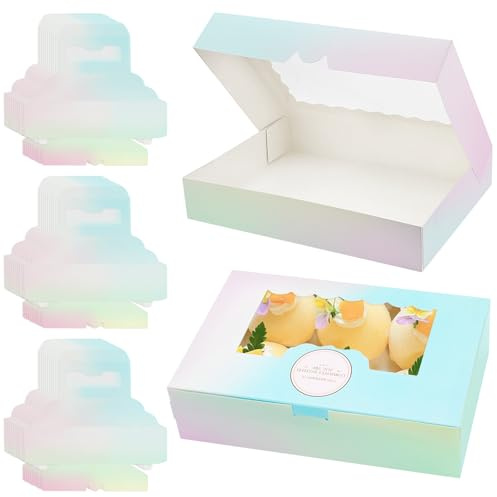 PORFOYO Papperslåda med genomskinligt fönster, 30 st 21,5 x 13,5 x 5 cm cupcake-lådor, baklåda för kakor, kraftpapperslådor med fönster för bakverk, makroner, kakor