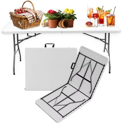 Zendea - Tavolo da Giardino Salvaspazio 180x70x74 cm – Tavolo Pieghevole Portatile con Blocco di Sicurezza e Superficie in Resina PP per 6 Persone – Arredo Esterno per Balcone o Terrazzo