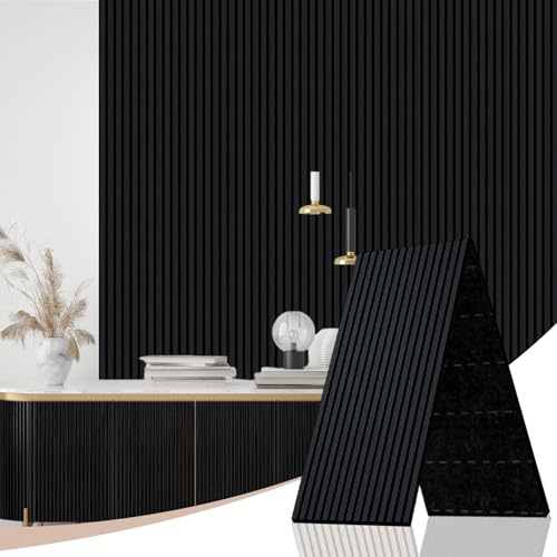 AKK-STAVE Wood Acoustic Wall Panel 2400mm x 600mm (1.44㎡) - Folds to 2x 1200mm x 600mm Wooden Sound Absorbing Panel for Walls, Home Acoustic Panelling(22# Mirage Black,2400mm*600mm*1pcs)