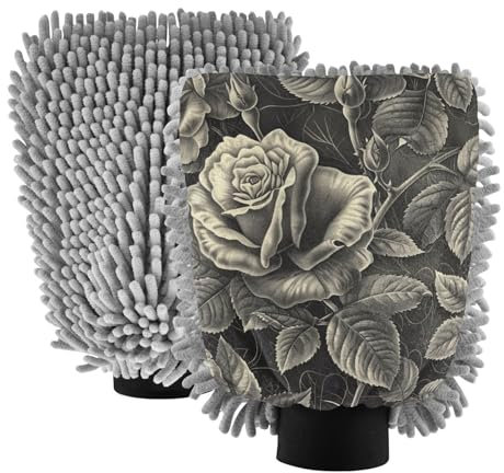 Black Rose - Guantes de lavado de coche grabados digitalmente de microfibra, sin arañazos, guante de lavado de coche esponja para lavado de coche