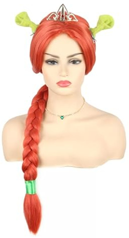 Topcosplay Damen Prinzessin Zopf Perücke und Krone Haarspange Halskette Halloween Karneval Cosplay Kostüm Perücke