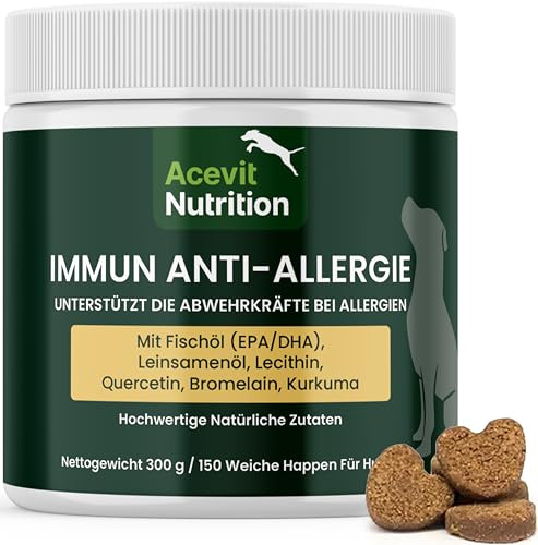 Anti Allergie Hund, 150 Leckere Snacks 100% Natürlich – Unterstützt Immunsystem & Haut – Hilft bei Juckreiz, Hautreizungen & allergiebedingtem Kratzen – Mit Quercetin & Omega 3 | Acevit Nutrition