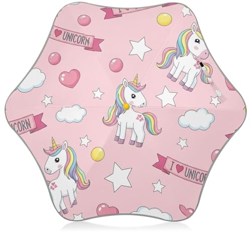 Kinderschirm mit abgerundeten Sicherheitsspitzen, winddichter Sonnen- und Regenschirm für Kinder, 4T-8 Y, 88,9 cm Baldachin, niedliche Einhörner, Rosa