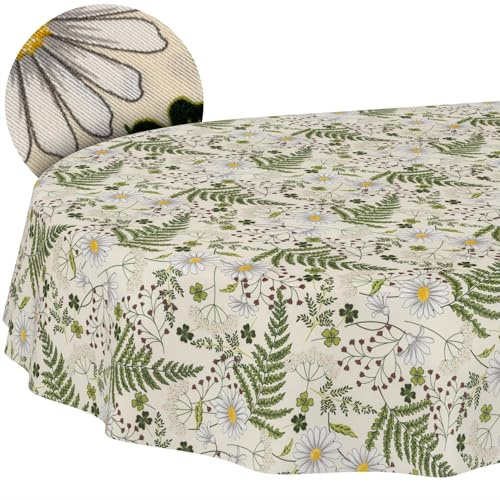 ANRO Tischdecke abwaschbar Kamille Blätter oval 220x140 cm Gartentischdecke | waschbar bei 30 °C – ideal für Garten, Terrasse & Esszimmer – Tischwäsche aus beschichtetem Stoff