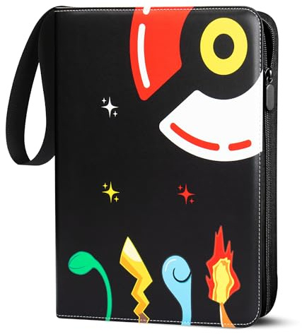 Herritozl Sammelalbum für Pokemon 400 Karten - 50 Seiten 4 Taschen Album | Klein Sammelkarten Album, Tragbar Wasserdicht PU Karten Halter Heft Ordner Buch, Sammelkartenalben für Sammler wb4