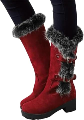 Generisch Slouch - Stivali da donna eleganti in pelle scamosciata, da cowboy, stivali da cowboy, stivaletti tradizionali con zeppa, comodi e casual, per l'autunno, O rosso., 38 EU
