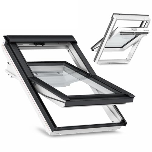 VELUX Dachfenster aus Kunststoff SK08 (114 x 140 cm) mit 2-fach Verglasung und ThermoTechnology™ inkl. Eindeckrahmen für Dachziegel (1,5-12 cm)