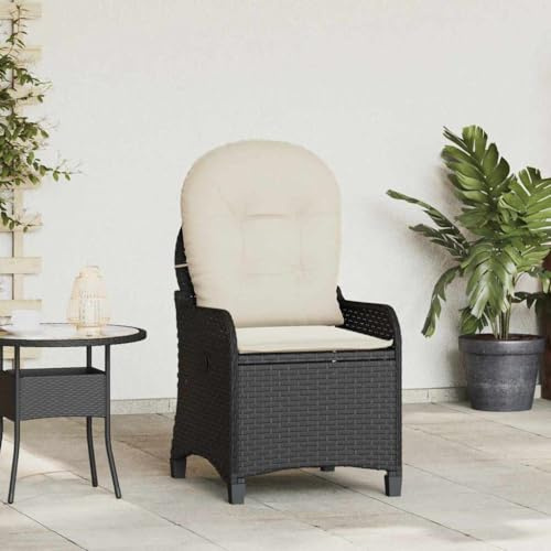 Fangmaliuyun Schwarzer Poly-Rattan Gartensessel 56x66x95 cm mit Verstellbarer Rückenlehne Relaxsessel wetterfest für Balkon Terrasse und Garten