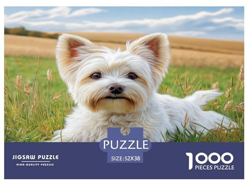 Puzzle Cane Carino 1000 Pezzi - per Cane in Prato di Fiori Selvatici Serata di Gioco Famiglia Amici Decorazione Casa 52x38cm/1000pz