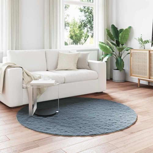 XHNIFBN Tapis rond en fourrure synthétique Flokati 160 cm anthracite, polyester, moelleux, minimaliste, salon, chambre à coucher, hiver