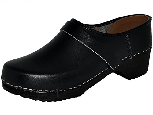 Moheda HOLZSCHUHVERSAND Original Schwedische Clogs beschichtetes Leder Wolfgang clgmo13700s, schwarz, Größe: 44