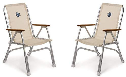 FORMA MARINE Boat Chairs High Back Off-White Deck Folding Marine Aluminum Teak Furniture Set of 2 M150W