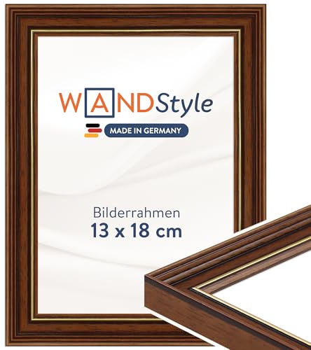 WANDStyle tavelram brun med guldkant 13x18 cm av trä i antik stil med stativ och hängare, fotoram Made in Germany - H182
