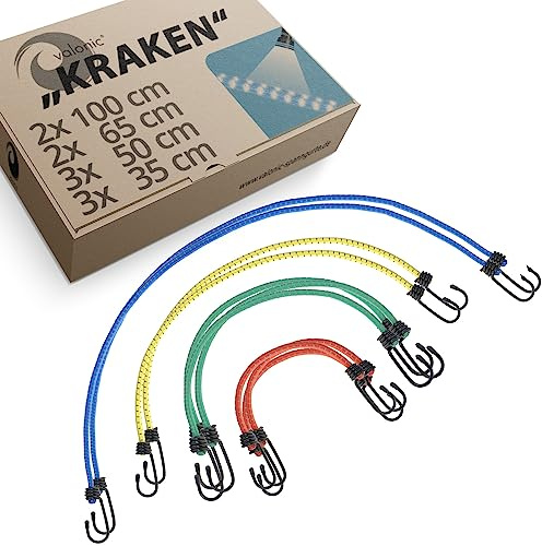 valonic Kraken - pulpos Elasticos con Gancho - reflexivo, Cuerda elástica, 10 Piezas, 200% de expansión, Gomas elasticas - para Transporte, Bici, Lonas, Bungee Cord