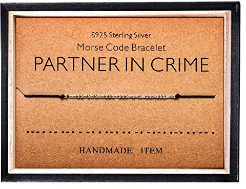 KGBNCIE Morse Code Bracelet 925 Sterling Silver Beads on Silk Cord Secret Message PARTNER IN CRIME Bracelet Gift Jewelry for her
