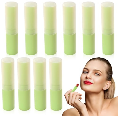 Lippenpflege Hülle Behälter, 10 Stück Leer Lippenpflege Kunststoff Lippenstifthülsen Leer Lippenbalsam Hülsen DIY Lippen Balm Tubes Container Hausgemachte Lippenbalsams Nachfüllbar mit Kappe 4g (Grün)