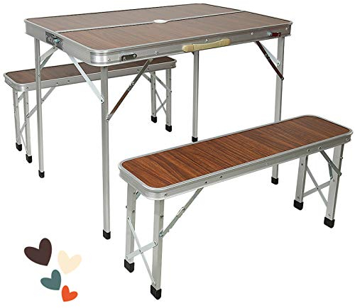 Yizhe Koffertisch Mit 2 Sitzbänke - Alu Campingtisch Set Mit Klapptisch und Stühlen - Germany Campingmöbel