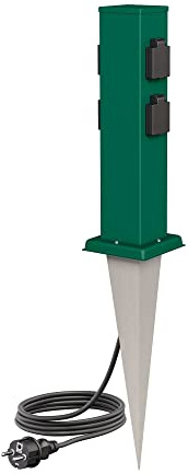 ledscom.de Garten-Steckdosen-Säule Polly mit Erdspieß und 2m Kabel für außen, IP44, 4-Fach, grün, eckig, 40cm