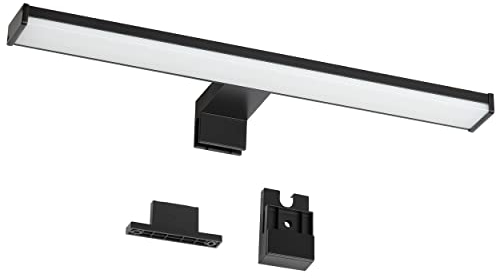 Oktaplex lighting, Lámpara Led de espejo, 3000K, IP44, Montaje 3 en 1: Aplique espejo, pared, armario, 8W, 570lm, Luz blanca cálida, 40cm, Negro