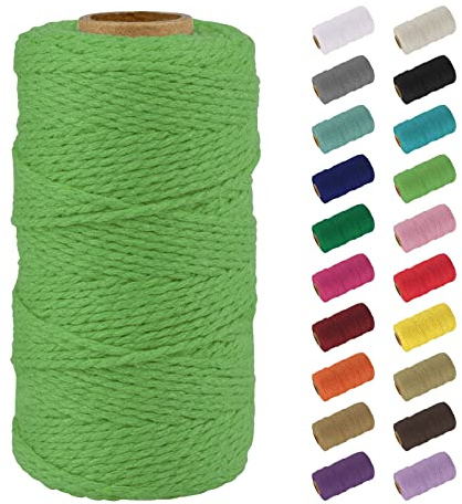 Uiopa Macrame Cord 2mm x 100m, Natural Cotton Rope Coloured Garden String Twine Butchers String, Macrame Cotton String for DIY Crafts, Gift Wrapping, Plant Hanger, Wall Hanging, Parcel (Green)