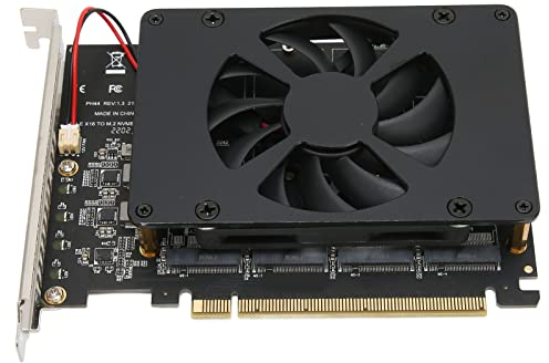 M.2 PCIE Adapter, PCIe 4.0 x16 to 4-Port M.2 NVMe Host Controller Expansion Card, NVMe RAID PCI-E X16 Split Card, M.2 SSD Adapter with Cooling Fan, for