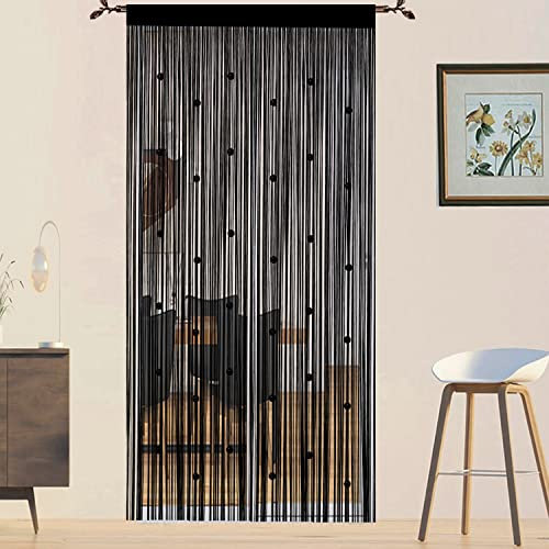 Beaded Door Curtain Fly Screen for Doors Window String Curtains Room Dividers Doorways Panel Living Bedroom Closet Drapes (Black, 90x245cm)