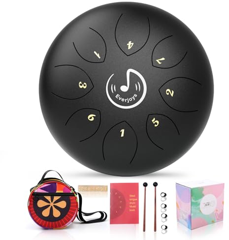 Rain Drum for Outdoor- Steel Tongue Drum 6 Inch 8 Tone C-Key Trommel HandPan Zungentrommel with Drum Beaters Carry Bag Music Book for Meditation Yoga Sound Healing (Black)
