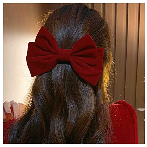 Inilbran Barrette à cheveux vintage en satin avec grand nœud en velours - Pince à cheveux décorative avec nœud en ruban français pour femmes et filles - Rouge (2)