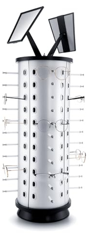 VARIPOWDER 360° drehbarer Brillen-Präsentationsständer Sonnenbrillenhalter Organizer Rack Brillendrehscheibe kommerzielle Präsentationsständer Theke Sonnenbrille Display Rack mit Spiegel für 44 Paar