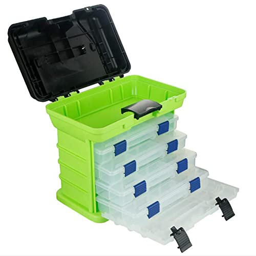 JAWSEU Angelkoffer Groß, Gerätekoffer mit 5 Schubladen, Kunststoffboxen Tackleboxen Gerätekoffer Aufbewahrungsbox für Angelzubehör