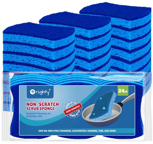 Orighty Non-Scratch Cellulose Scrub Sponges 24 Pack, Kitchen Sponges for Kitchen, Bathroom, and Household, Dual Side Sponge for Dishes, Non-Scratch Sponge Safe on Non-Stick Cookware, Car and More
