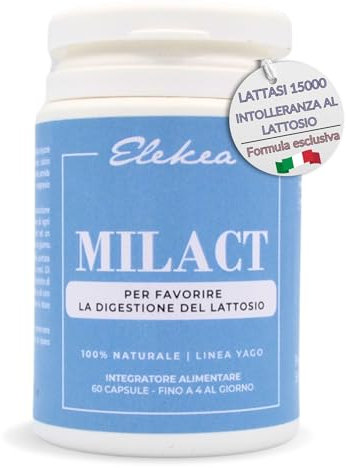 Elekea Enzima Lattasi 15000 per intolleranza lattosio 60cps, Lattasi Compresse alto dosaggio supporto a gonfiore, gas e pesantezza nei soggetti con intolleranza al lattosio - Made in Italy