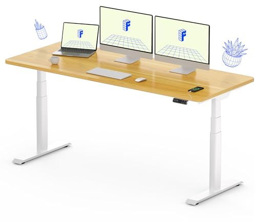 FLEXISPOT E6 Pro Oval Leg Dual Motor 3 Stages Standing Desk 60x24 Inch Whole-Piece Board Electric Height Adjustable Electric Sit Stand Up Desk 150KG Load Capacity (White Frame + Maple Desktop)