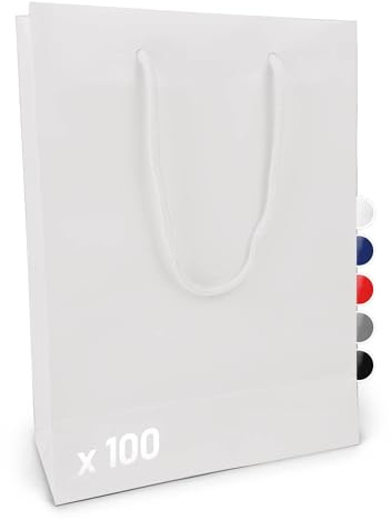 Verpackungswelt Geschenk-Tüten 100 Stück | Glänzende Papier-Tüten mit Henkel | Geschenk-Tüte 22x10x30 cm | Papier-Tüte ideal für Geburtstag, Weihnachten, Einzug & Mitbringsel | Weiß