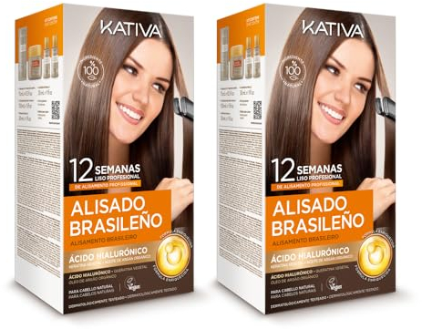 Kativa Confezione 2 liscianti brasiliani – Nuova formula con acido ialuronico – Trattamento lisciante professionale a casa – Fino a 12 settimane di durata – Raddrizzamento Keratina – Formula vegana –